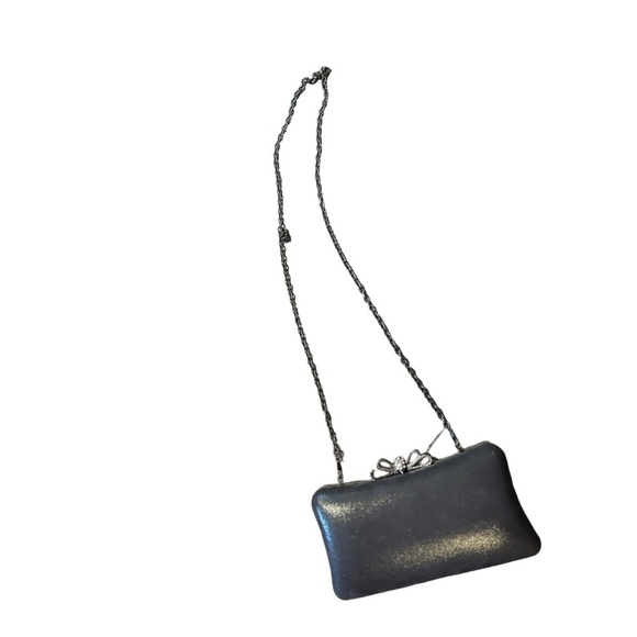 Versona Black Hard Clutch with Bow and Jewel Accents - Picture 2 of 6